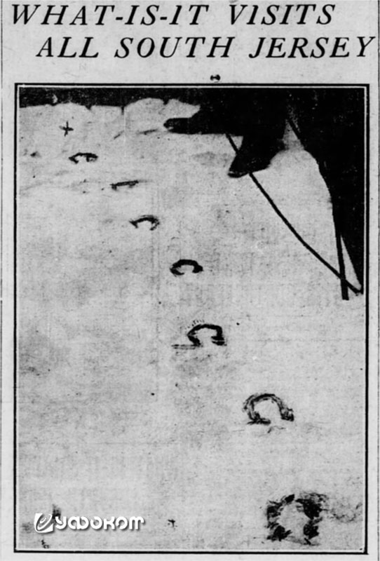 Загадочные «следы копыт», сфотографированные зимой 1909 года в Барлингтоне, шт. Нью-Джерси, США («The Philadelphia Inquirer», Jan. 21, 1909, р. 1).