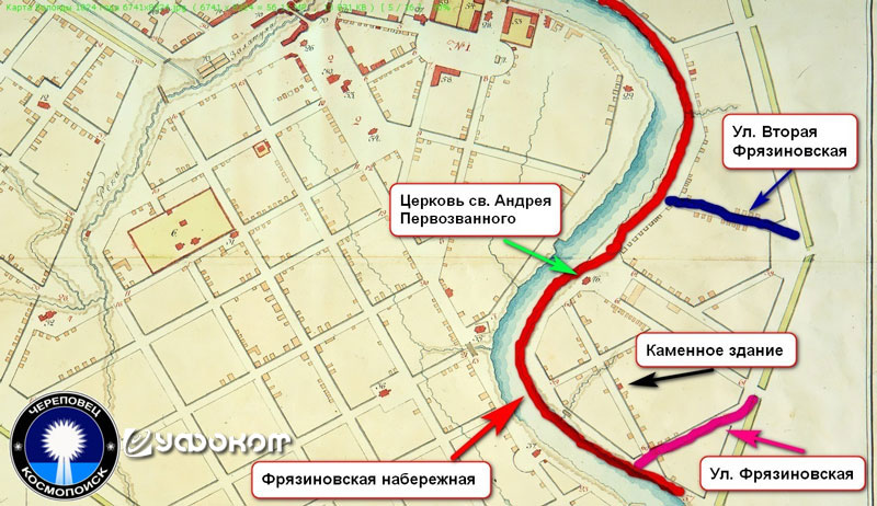 Экспликация на фрагменте плана губернского города Вологды от 1824 года, район села Фрязиново (составлена Р.Ю. Голубевым).