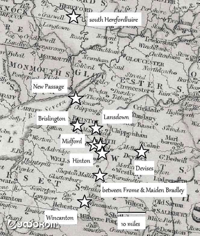 Фрагмент карты с отмеченными местами наблюдений объекта.