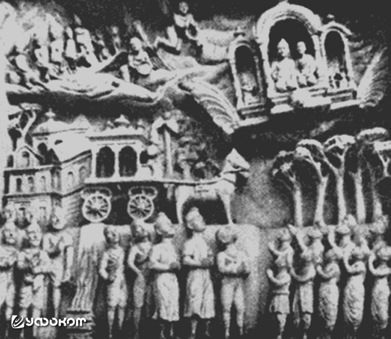 Рельефное изображение вайманы в храмовом комплексе «Пещеры Эллоры» в Индии (VI–IX века нашей эры).